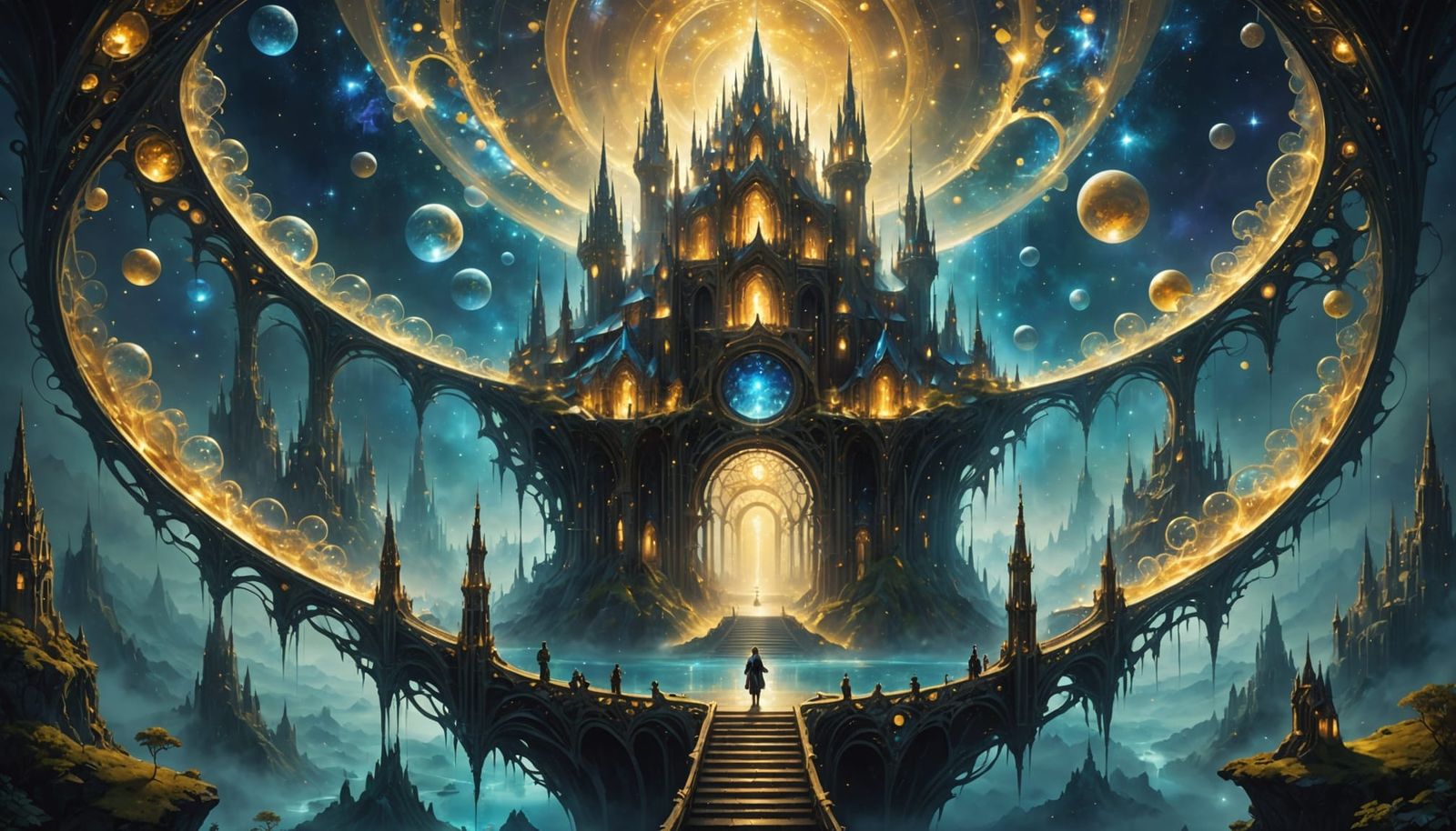 Mystical City Floating in Starlight Fog