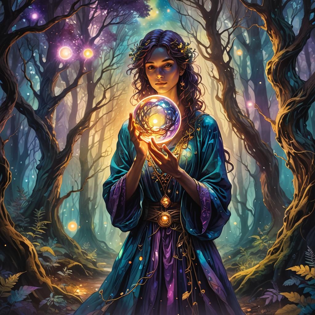 Otherworldly Being in Mystical Forest: Alcohol Ink Art