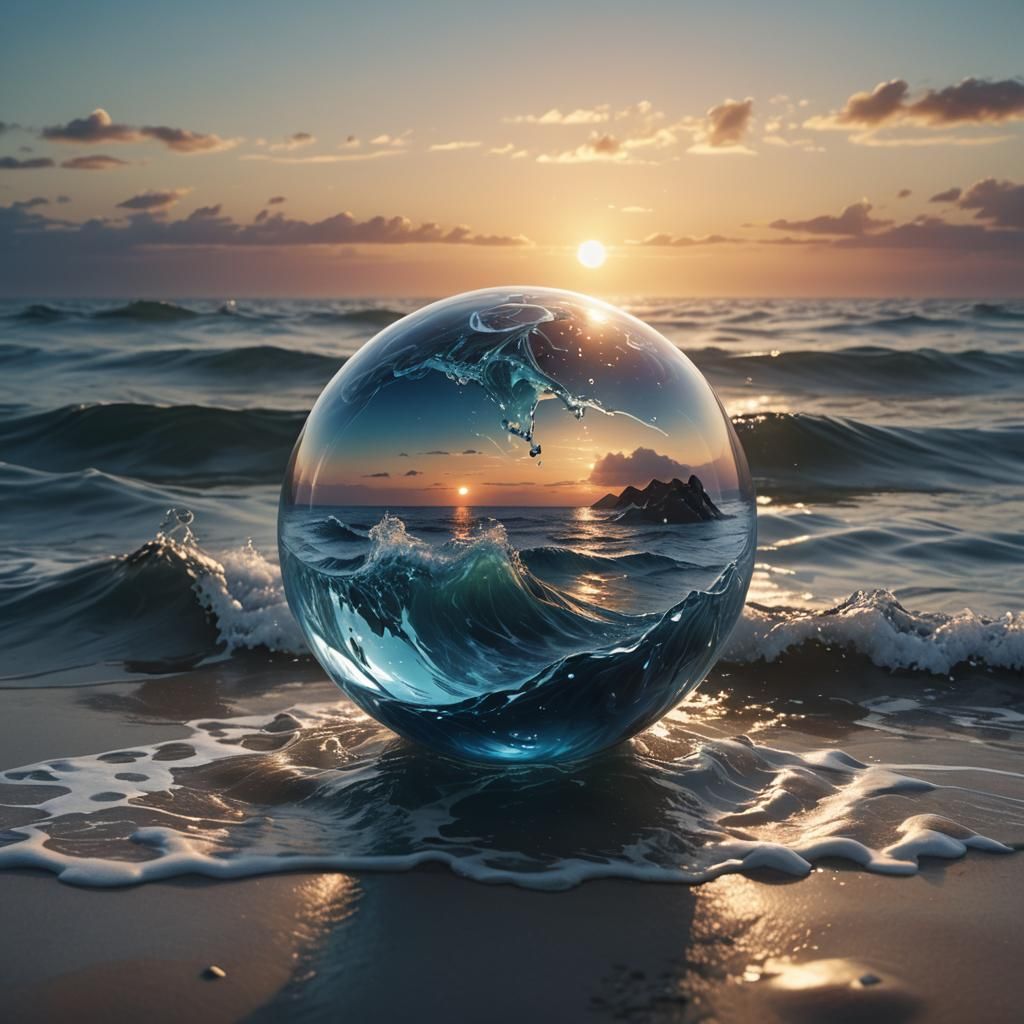 Seascape Sunset in Glass Ball: Fantasy Concept Art
