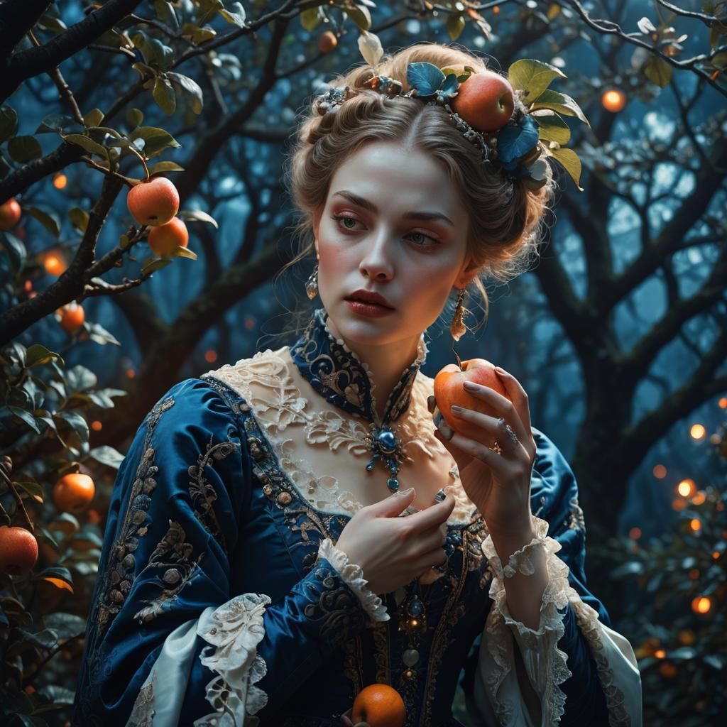 Baroque Fantasy Portrait of Woman with Apple