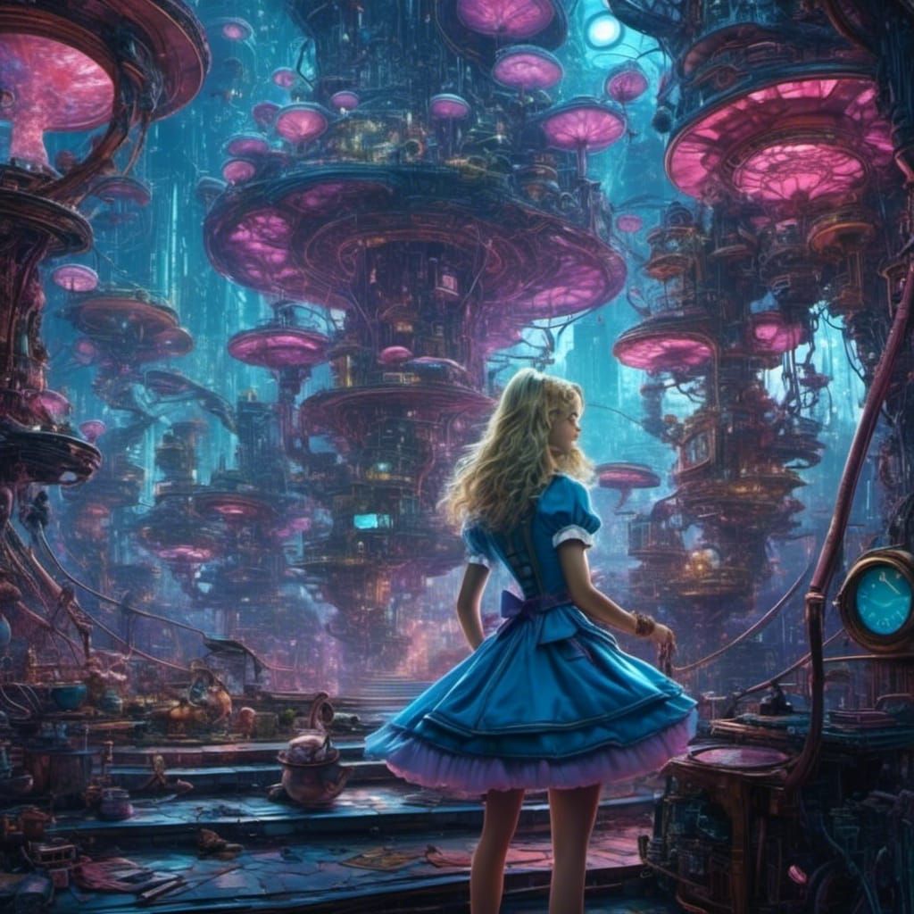 Cyberpunk Alice in Wonderland Digital Art