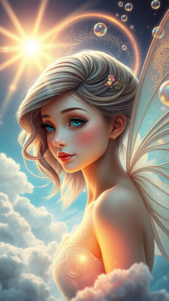 Dream Fairy Blowing Bubbles: Art Nouveau Portrait