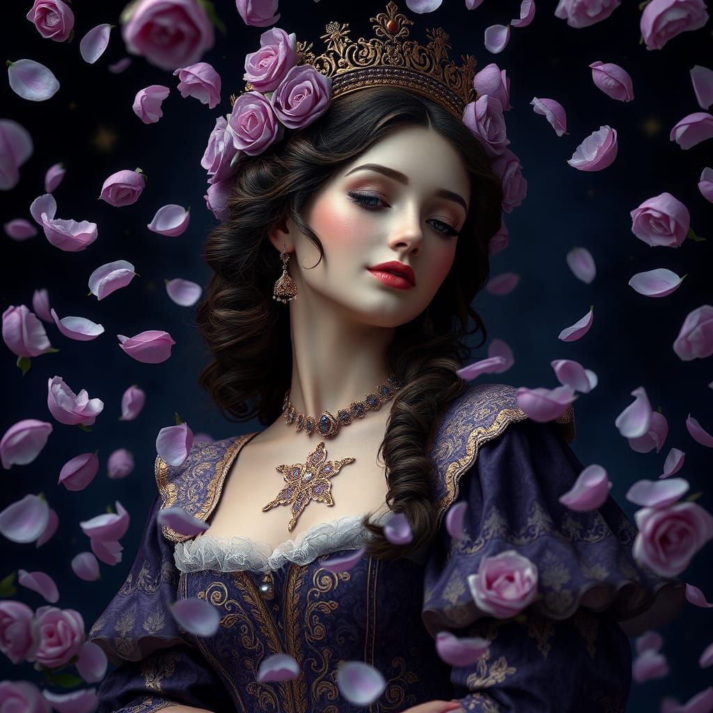 Renaissance Lady with Violet Roses, Ethereal Matte Painting
