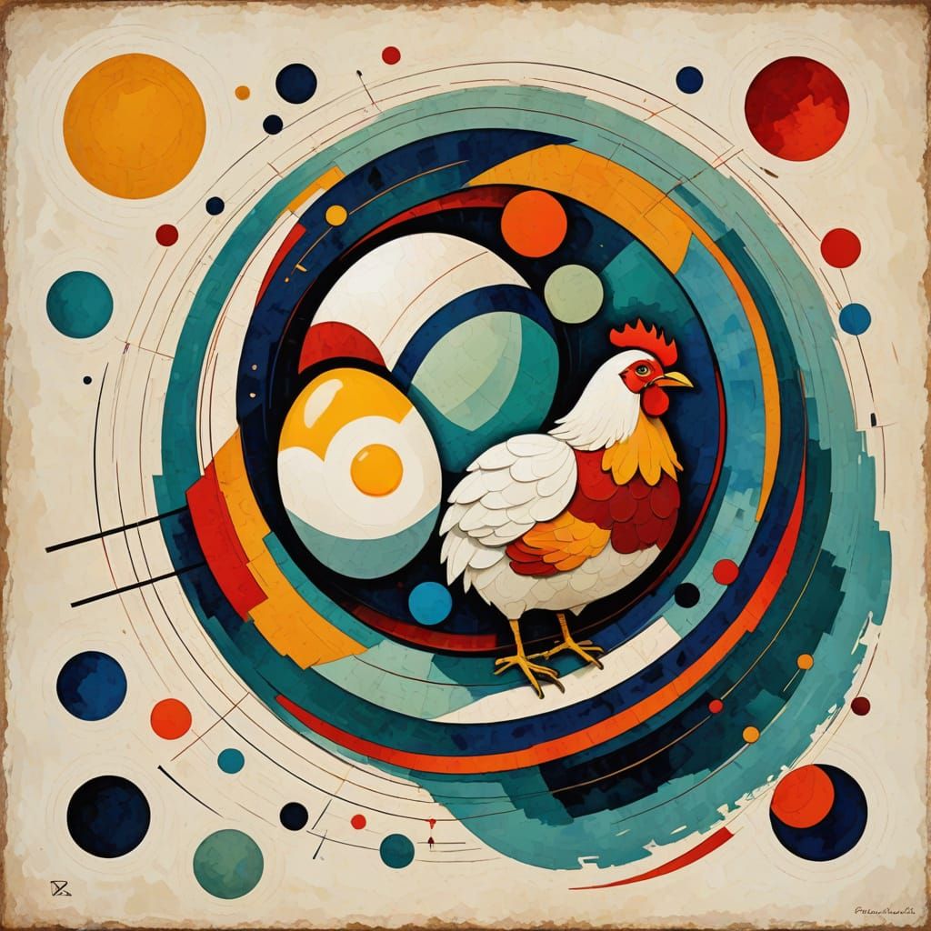 Abstract Surrealism in Wassily Kandinsky Style: Cosmic Egg a...