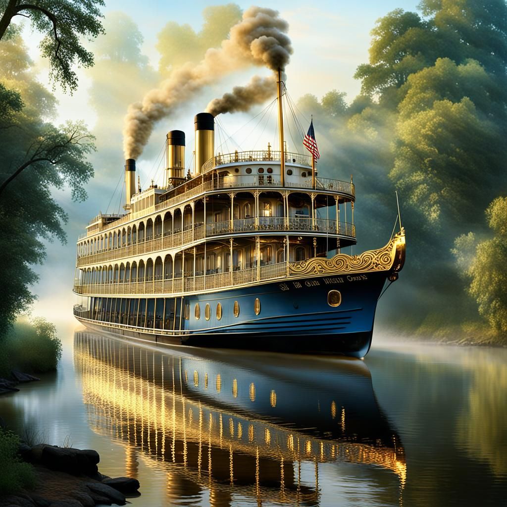 Majestic River Queen Steamboat in Golden Light