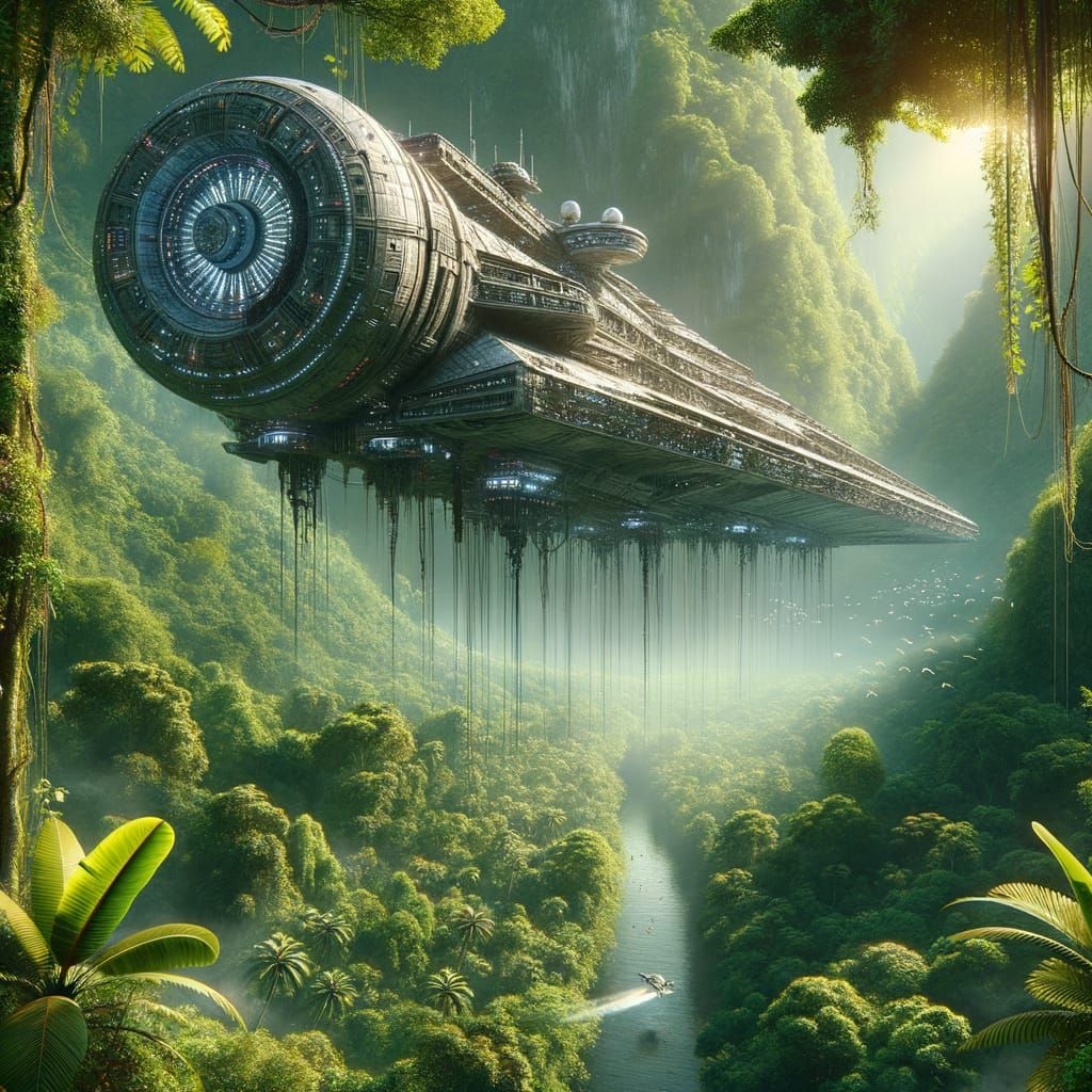 Imperial Spaceship Landing in Tropical Jungle