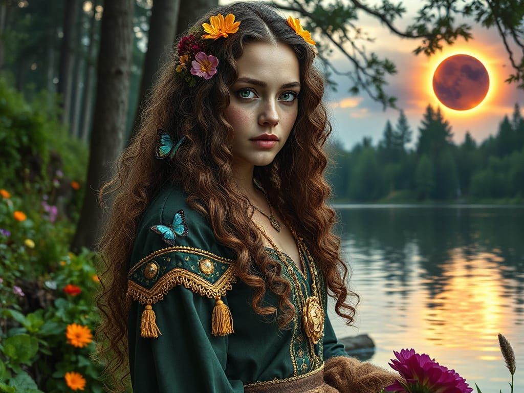 Norse Celtic Goddess of Nature in Hyperrealistic Detail