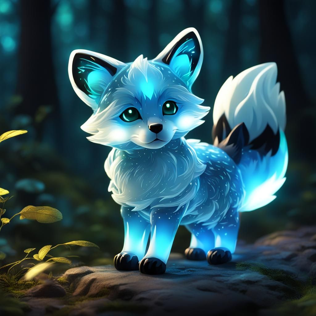 Luminous Glass Fox Cub in Forest