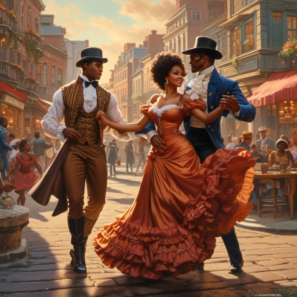 African-American Couple Dancing in Rococo Style