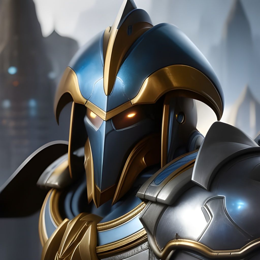 Detailed Portrait of Armored Warrior in Digital Painting Sty...