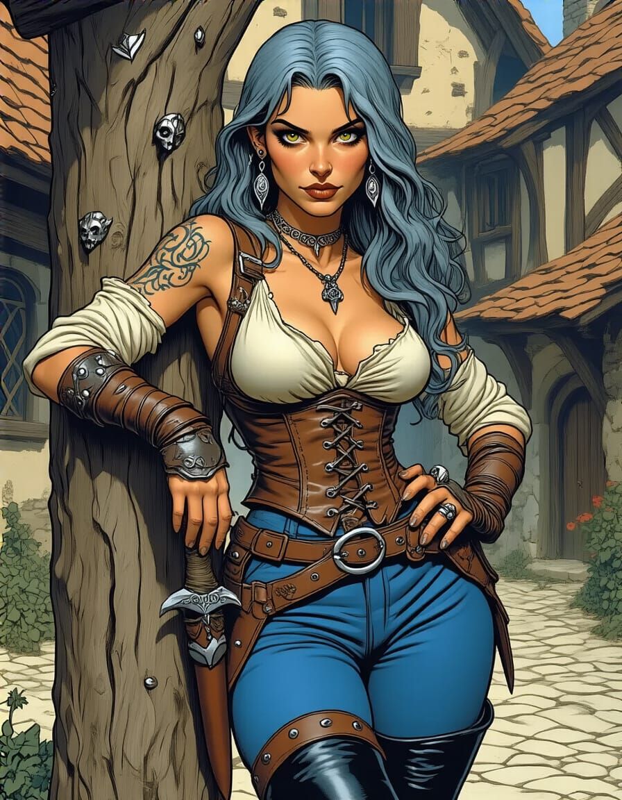 Medieval Female Rogue in Comic Book Style