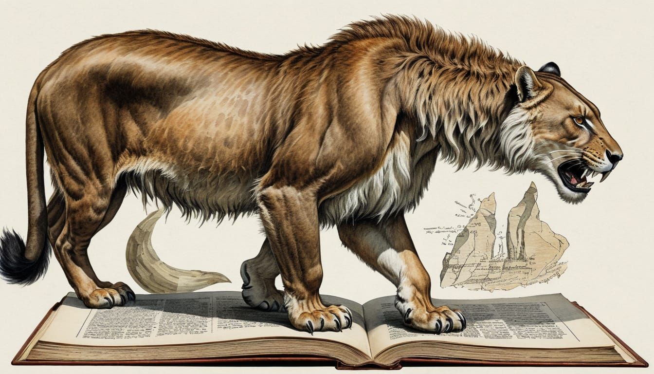 Smilodon Illustration with Watercolor Accents