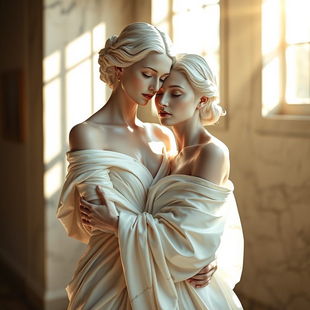 Classical Serenity: Two Women in Radiant White Marble