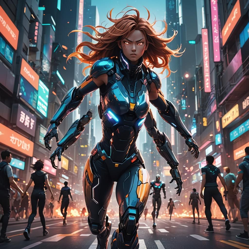 Futuristic Chase Scene in Vibrant 3D Anime Art