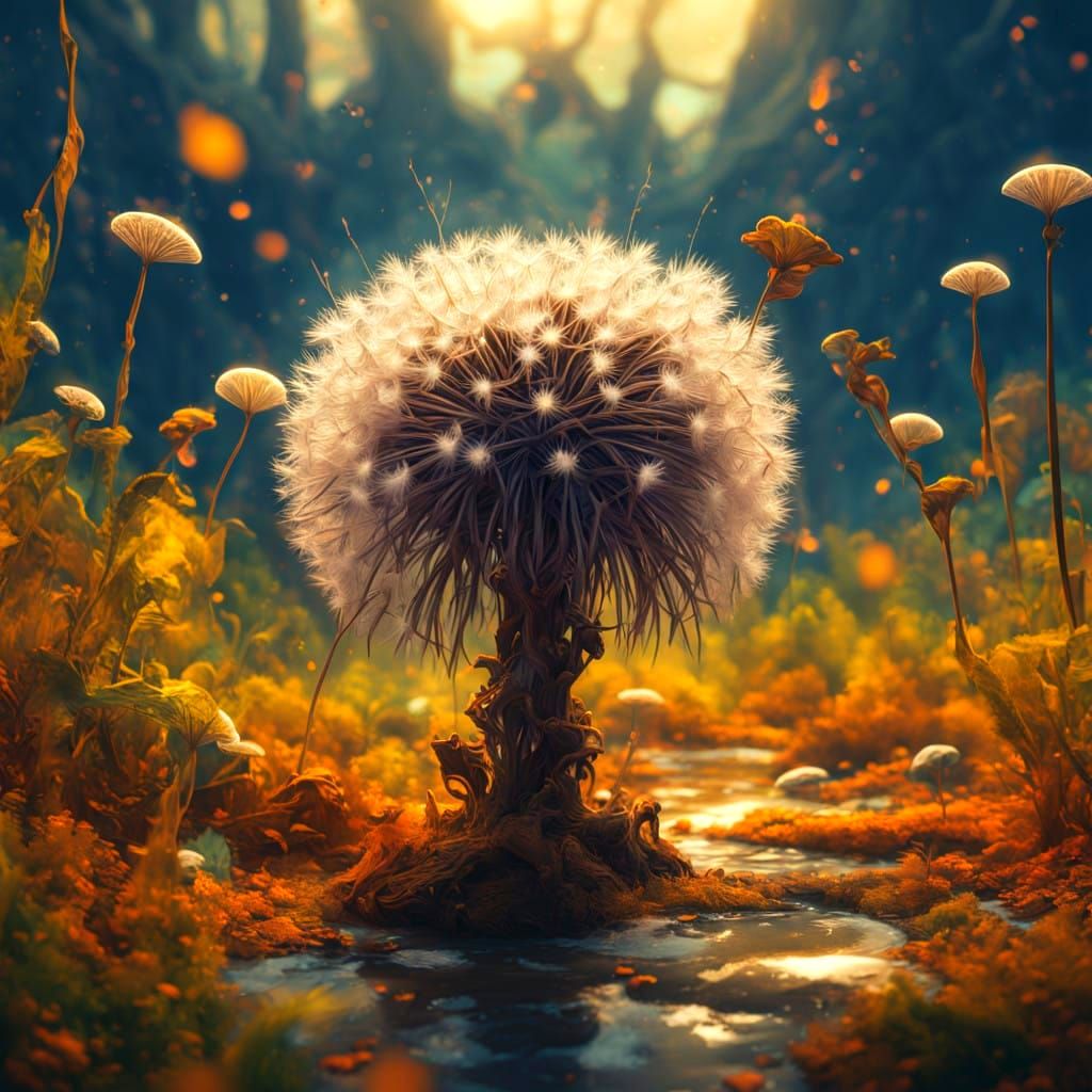 Golden Hour Fantasy: A Dazzling Dandelion-Hedgehog Hybrid