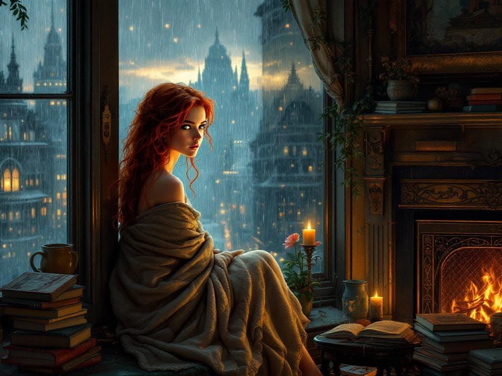 Victorian Woman with Red Hair, Art Nouveau Style