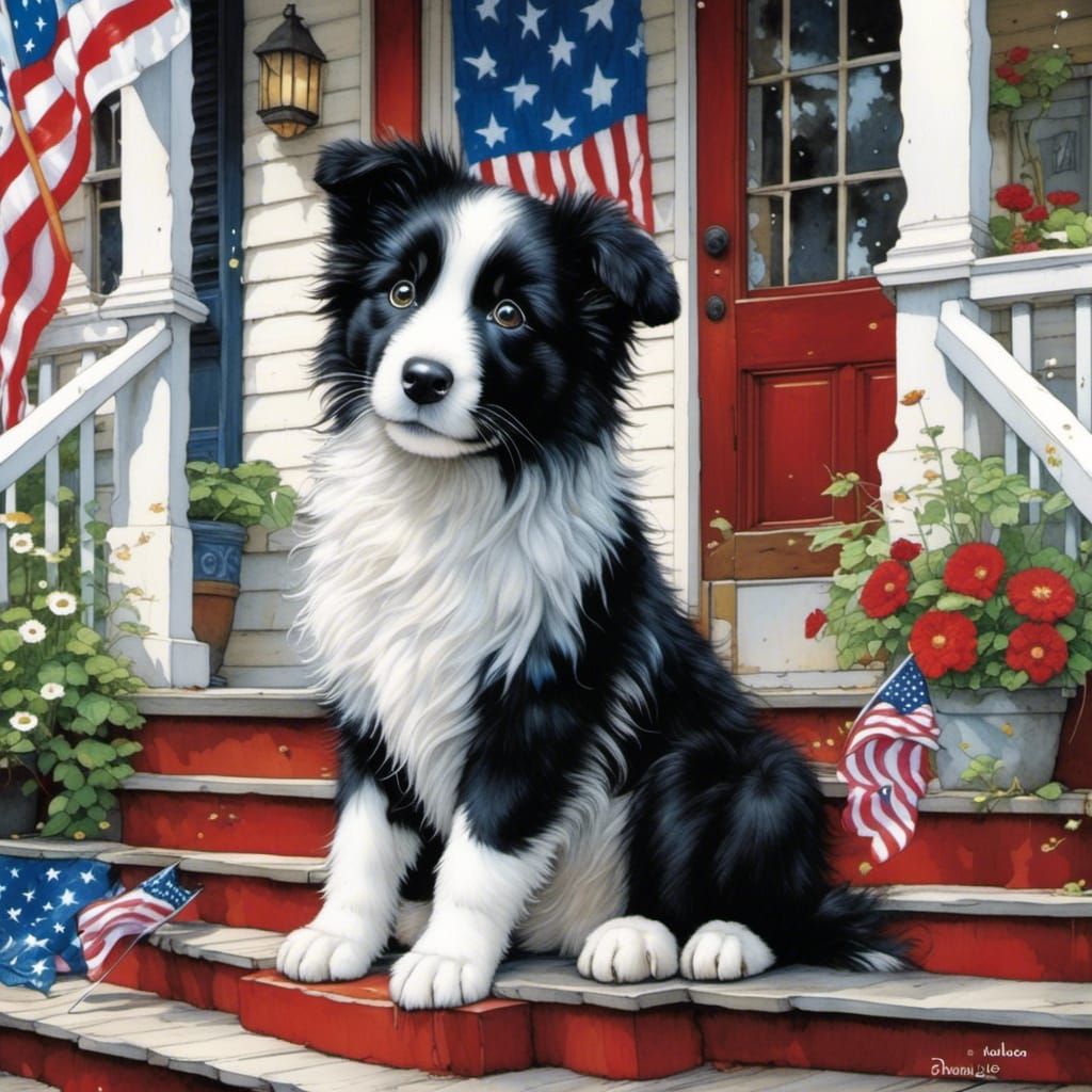 <lora:Meta-Murakami:1.0>an adorable fluffy black and white B...