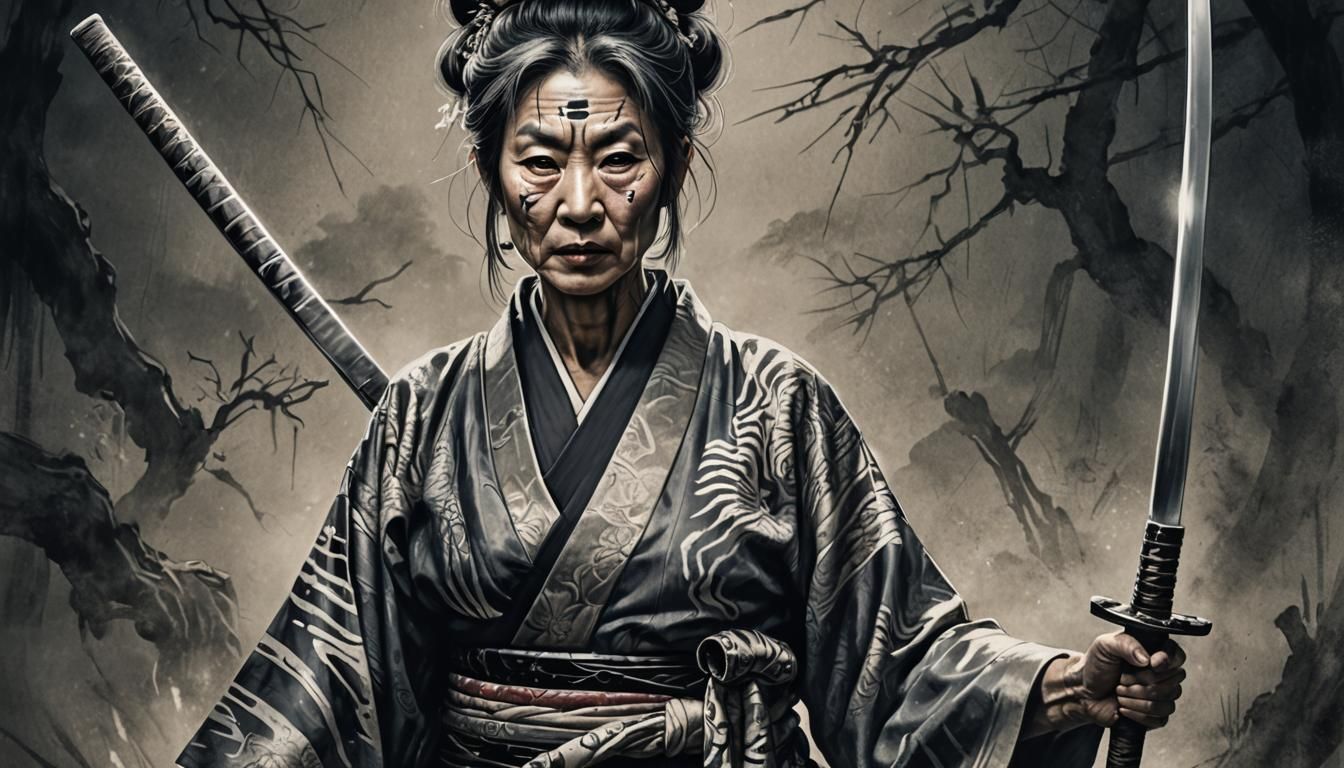 Dark Fantasy: Japanese Woman Warrior with Katana