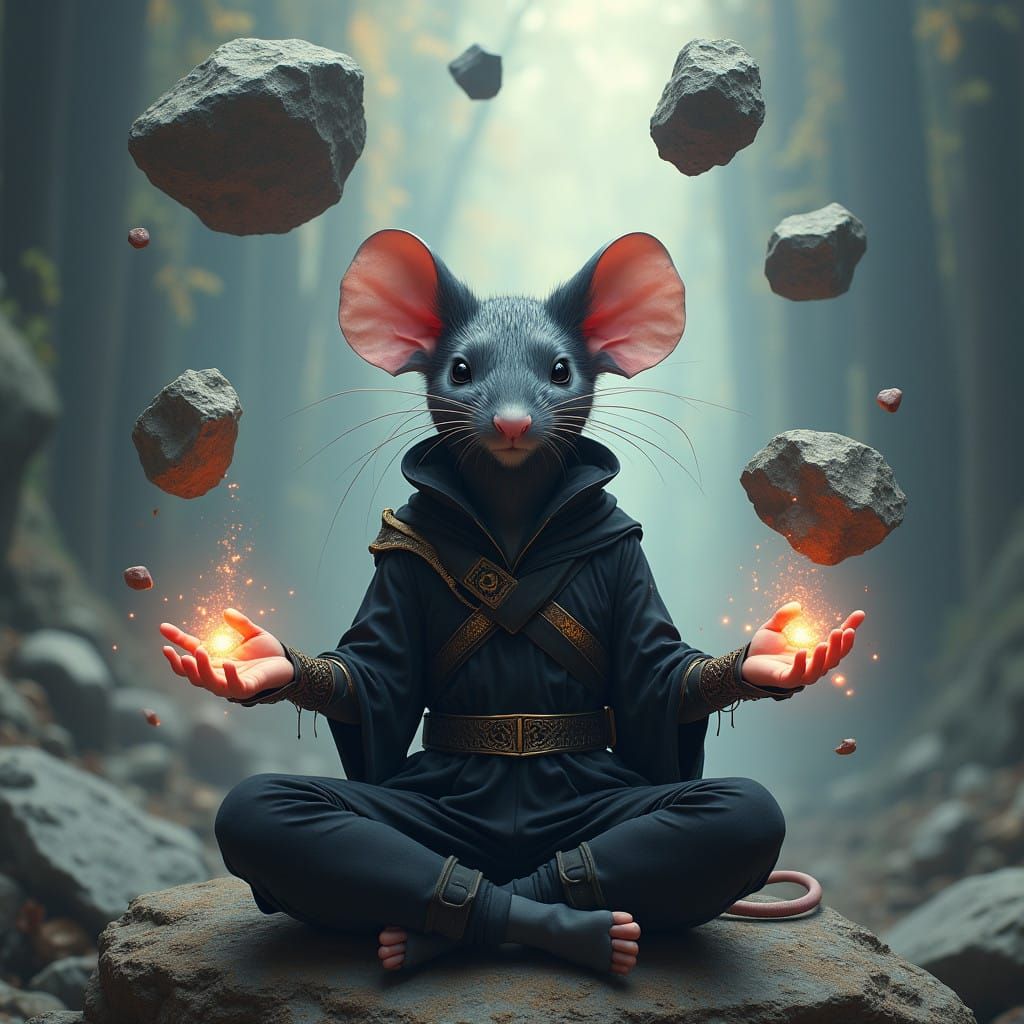Meditating Ninja Mouse Wields Psychic Power with Ethereal Ac...