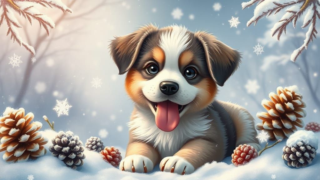 Whimsical Puppy in Winter Wonderland