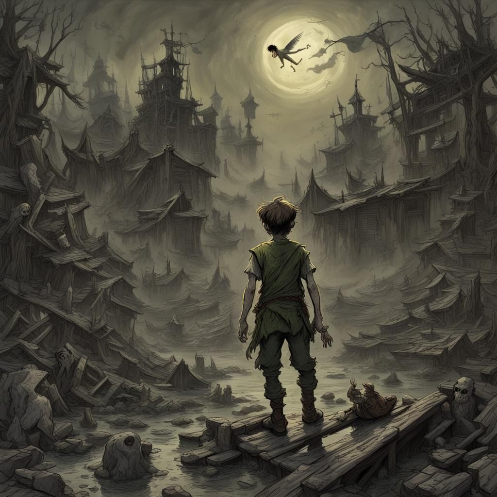 Post-Apocalyptic Peter Pan in Dark Horror Style