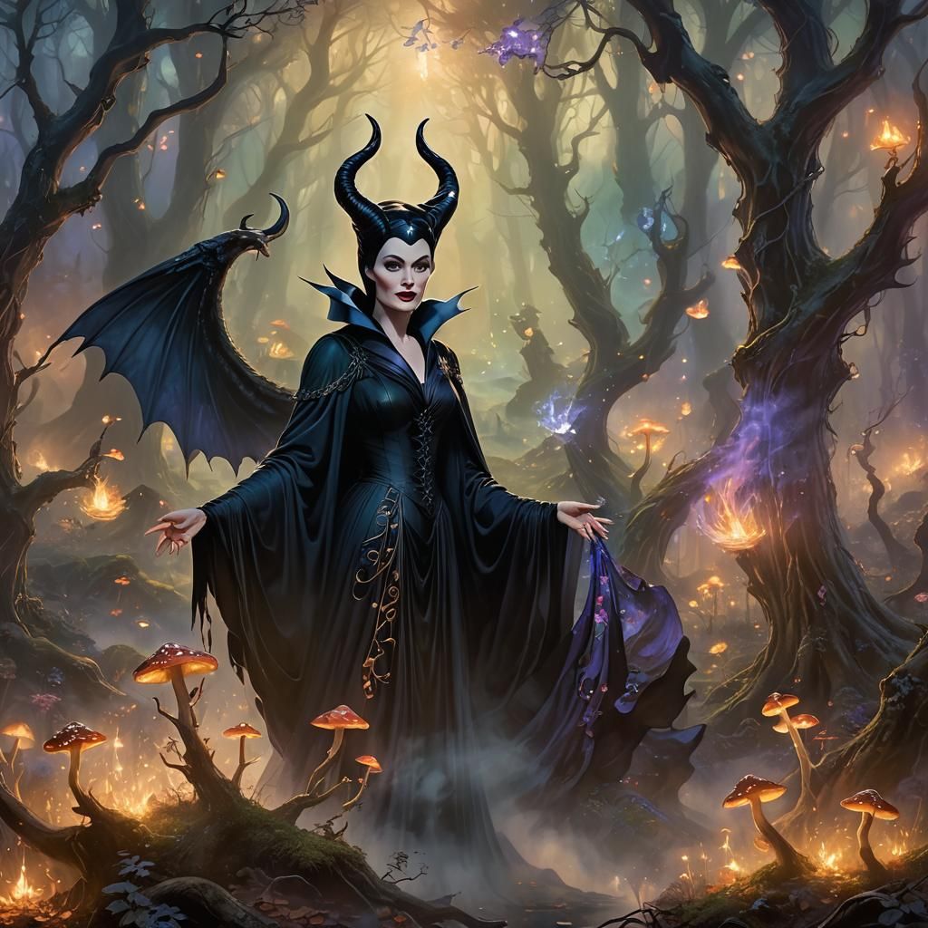 Maleficent in Mystical Forest, Dreamlike Fantasy