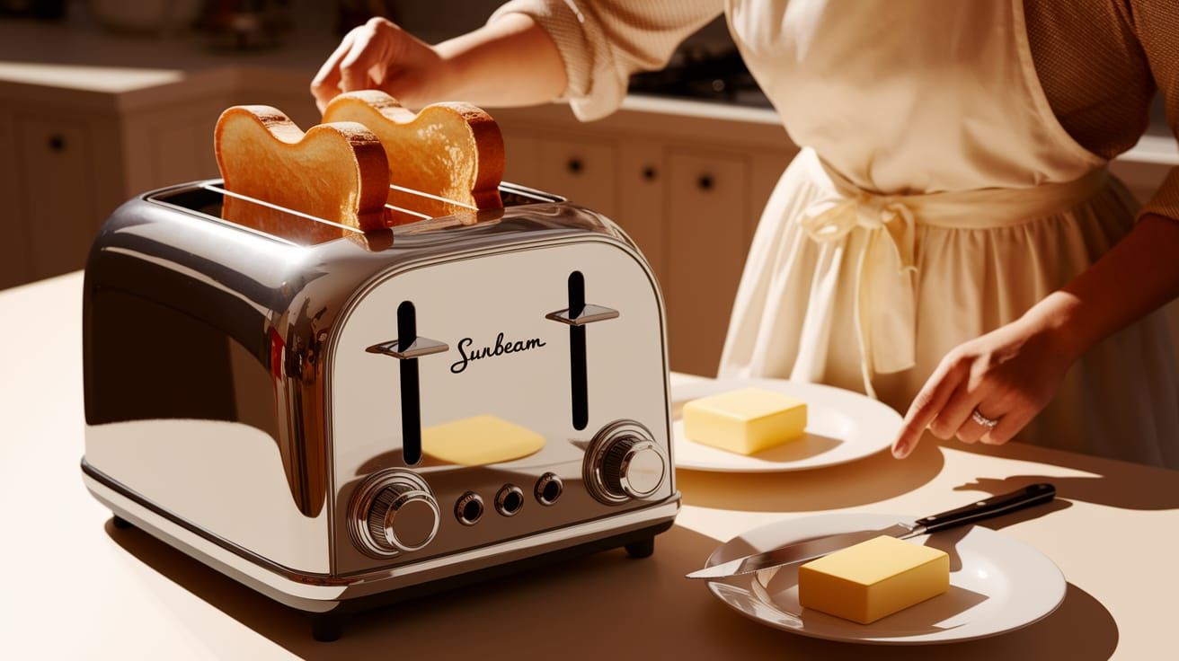 Retro 1950s Kitchen Scene with Toast and Housewife