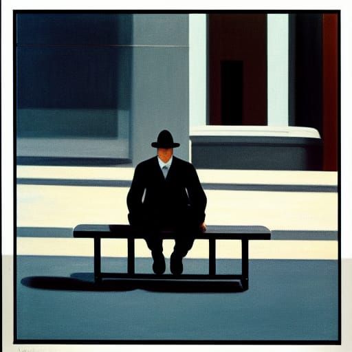 Sad Man in Empty Square: Minimalist Art