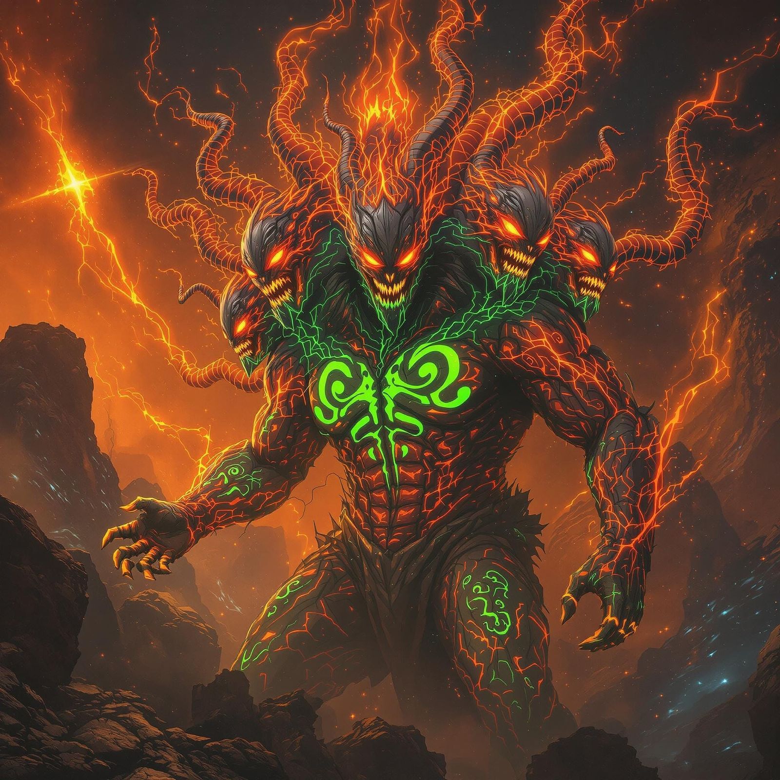 Humanoid Super Villain with Luminous Tattoos