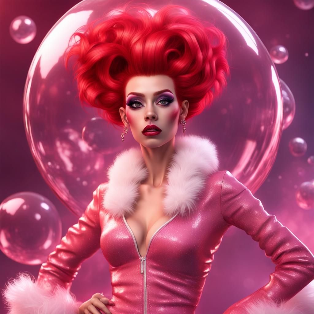 Drag Queen in Pink Rubber Outfit: Fantasy Concept Art