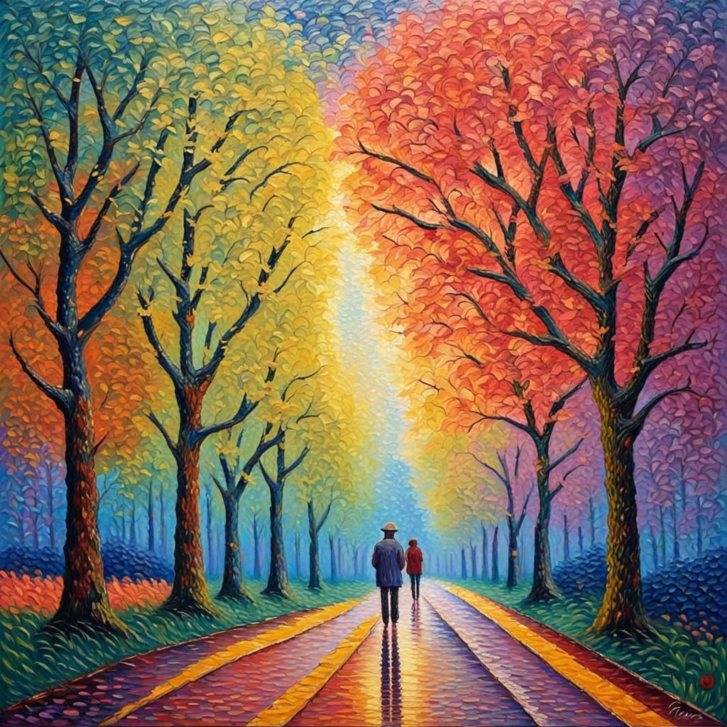 Colorful Neo-Impressionist Oil Painting with Thick Texture