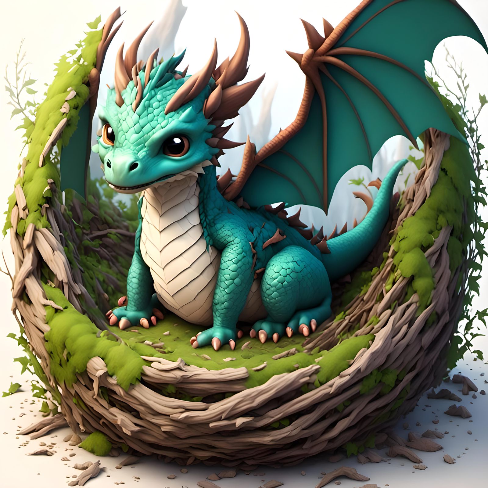 Adorable Chibi Dragon in Nest Scene