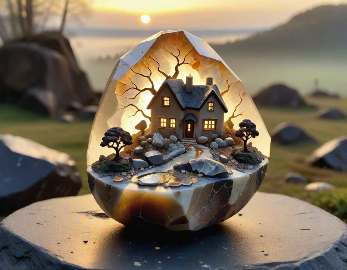 Existential Themes Semi-Abstract Petrified Tiny Cottage