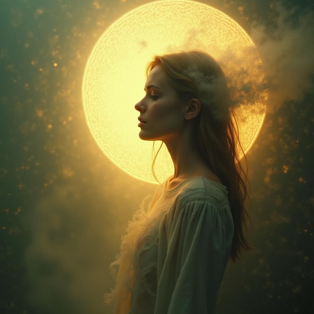 Mystical Woman in Golden Light: Surreal Digital Art