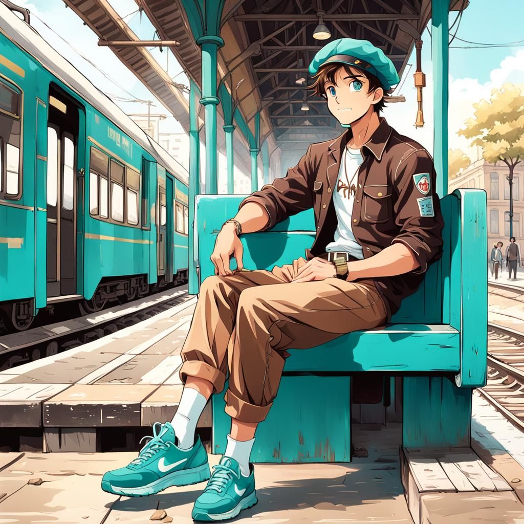 Anime Teen in 1940s Paris Train Station