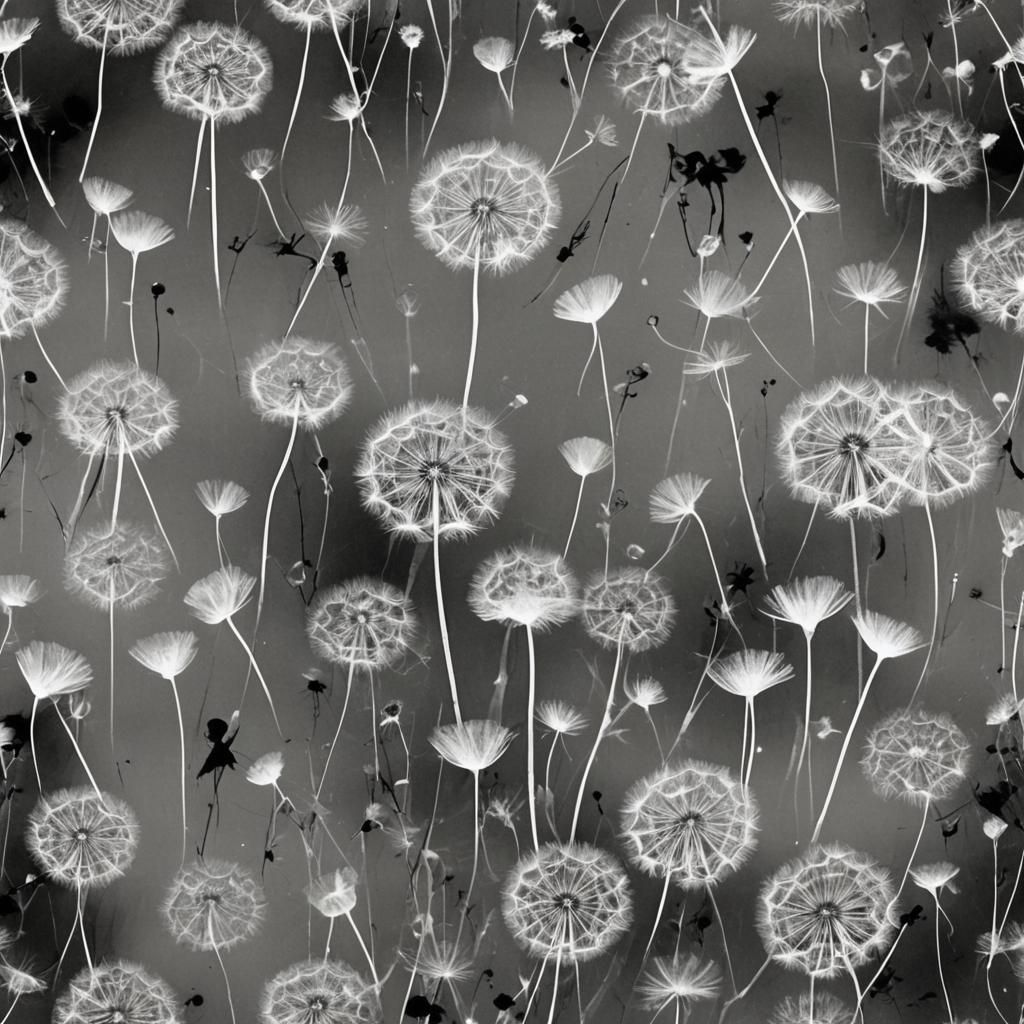 Ethereal Dandelion Fairies in Monochrome Photogram
