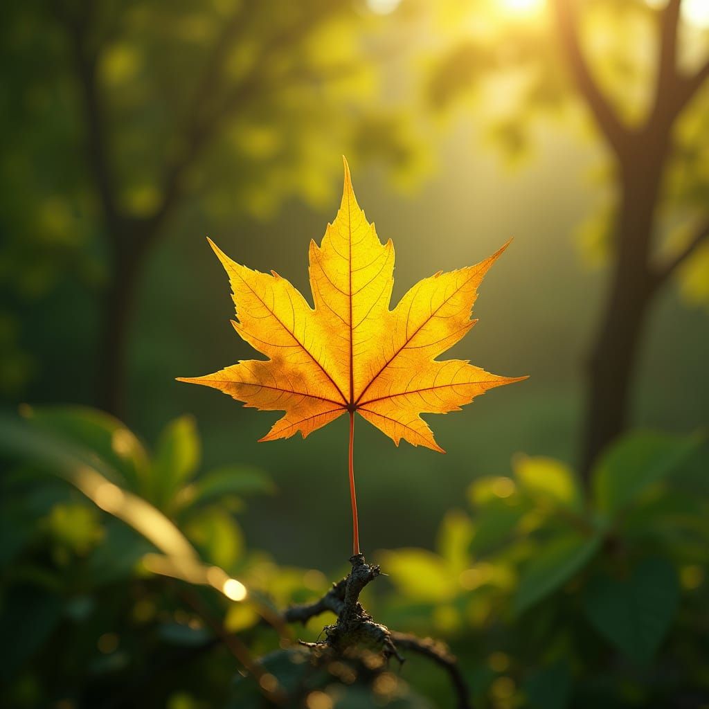 Bright Yellow Maple Leaf in Autumn Sunlight