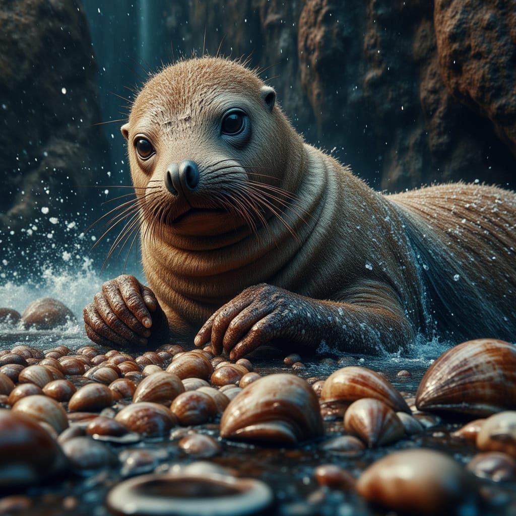 Sea Lion Crafts Seashell Jewelry on Ocean Cliffs