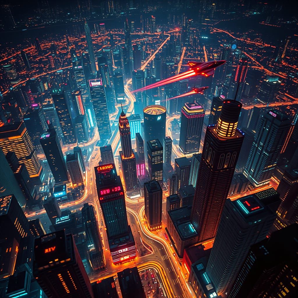 Cyberpunk City as Glowing Circuit Board