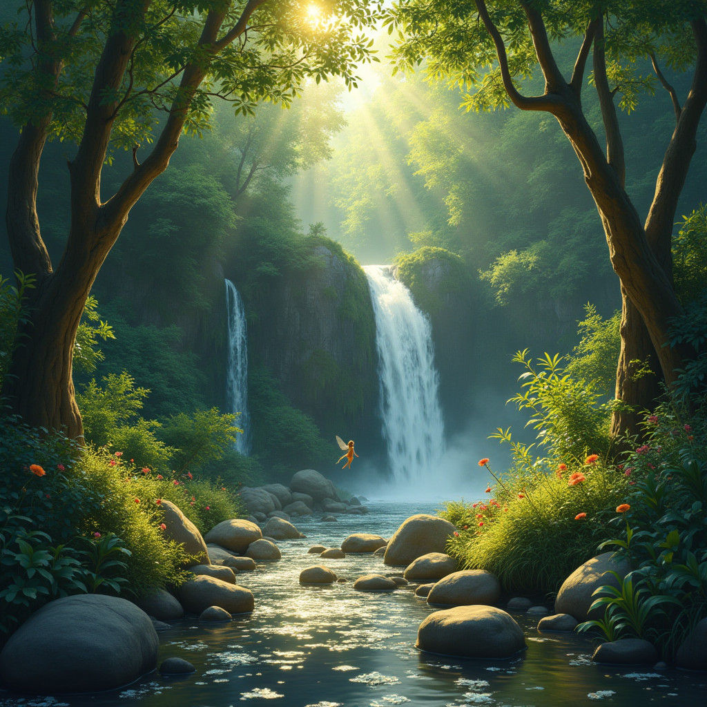 Enchanted English Forest Landscape with Fairies