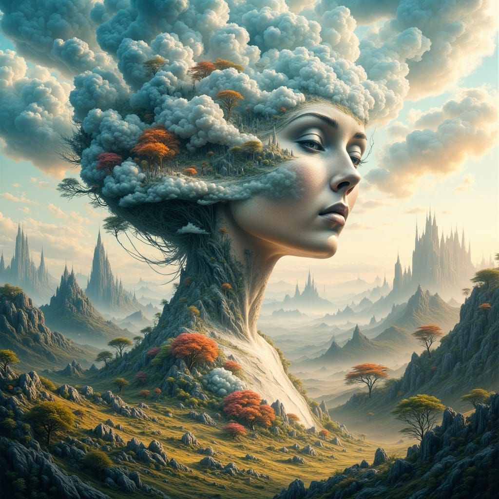 Serene Woman Embodies Compassion in Matte Painting Style