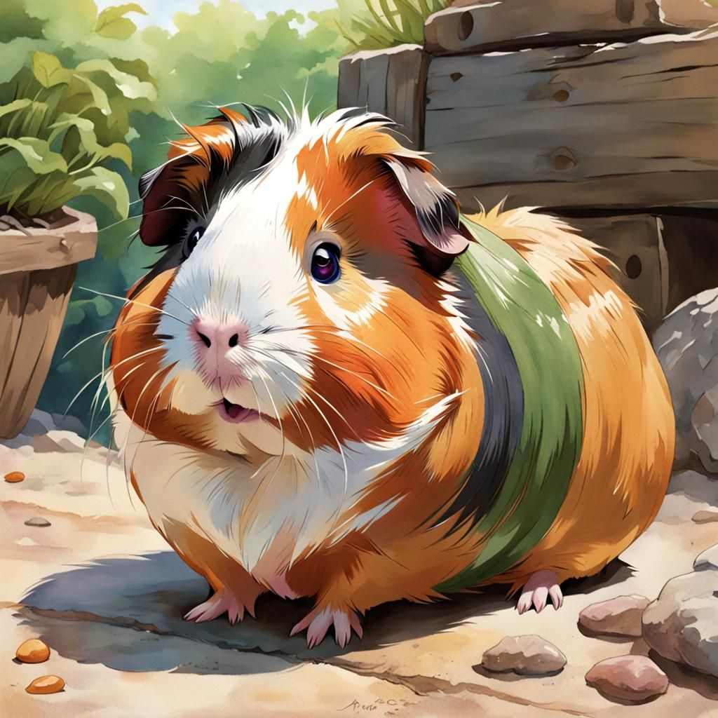 Cute Anime Guinea Pig Watercolor Masterpiece