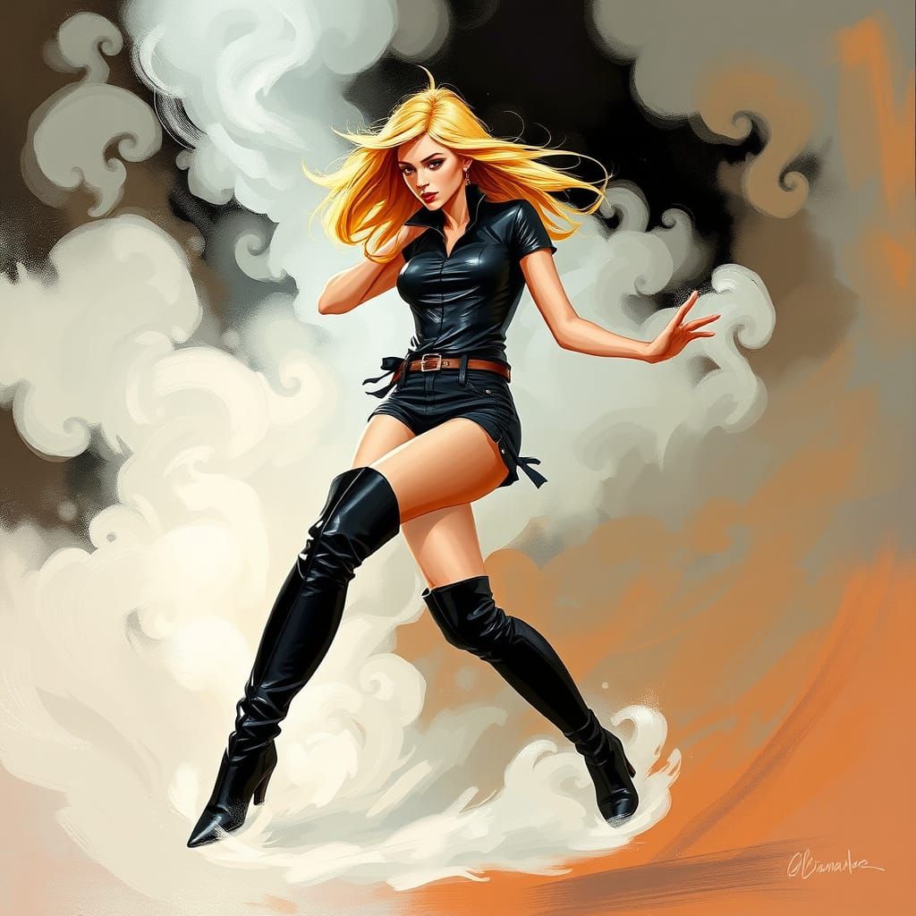 Dynamic Cyberpunk Dancer in Swirling Steam