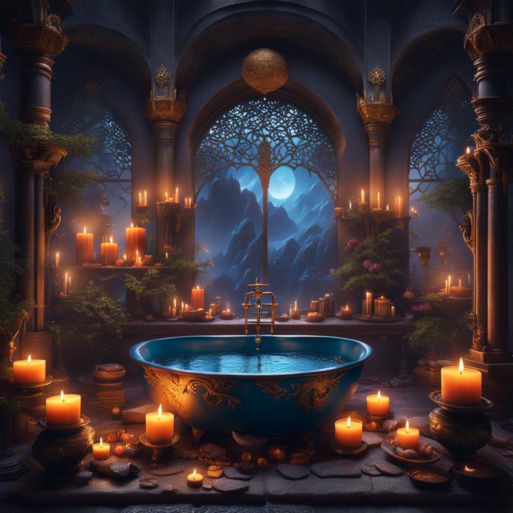 Luxurious Spiritual Healing Bath in Detailed Matte Painting