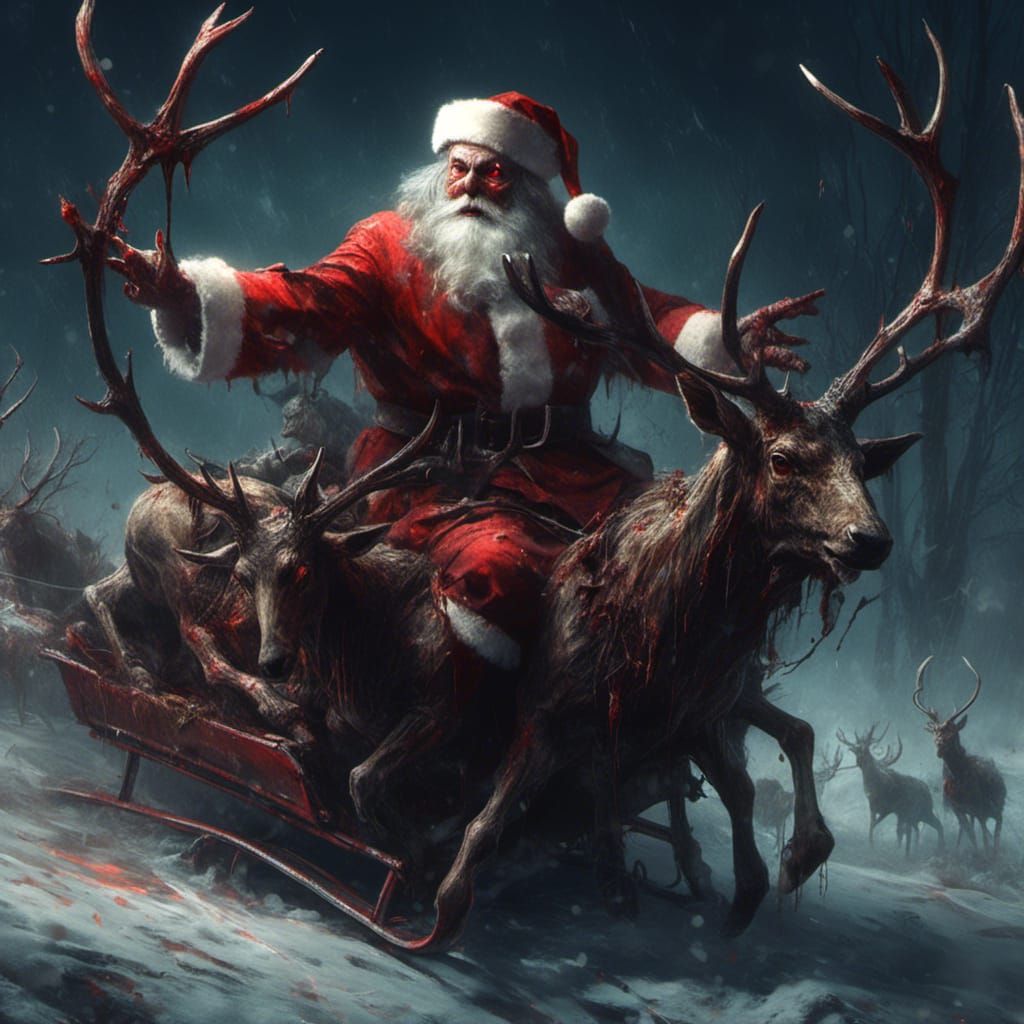 Zombified Santa Claus on Cursed Sleigh in Dark Fantasy Style