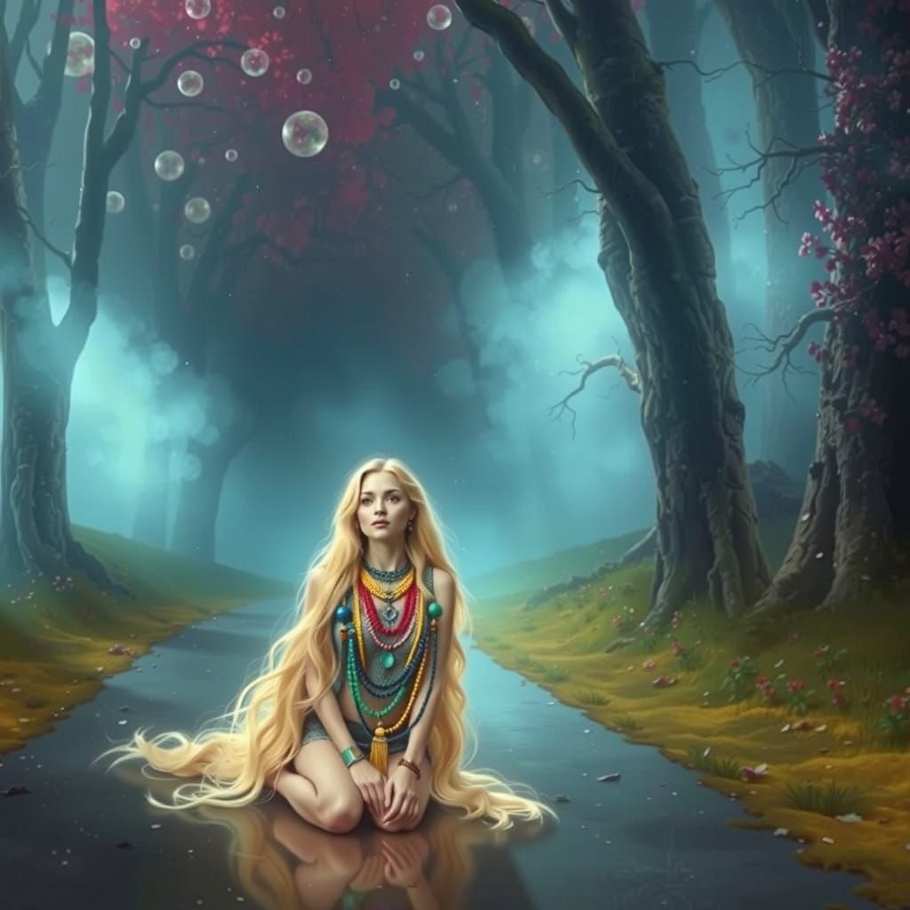 Golden-Haired Woman with Necklaces: Fantasy Art