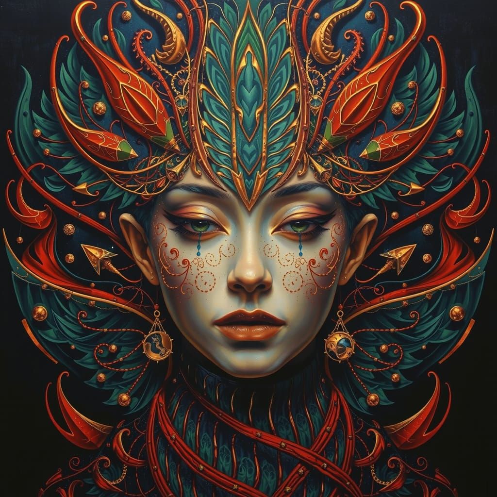 Vibrant Fractal Dreamscape in Deep, Dark Oil Colors