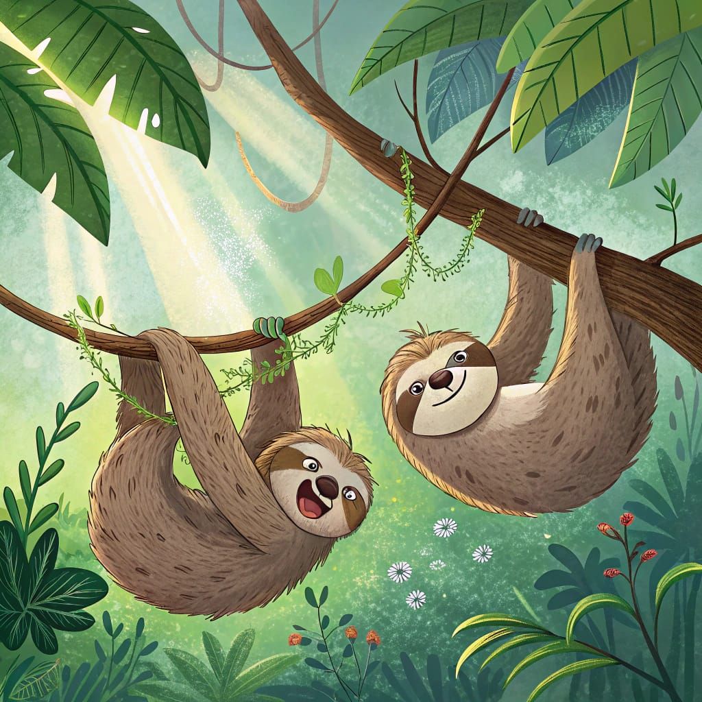 Surreal Sloth Confrontation in Cartoon Style