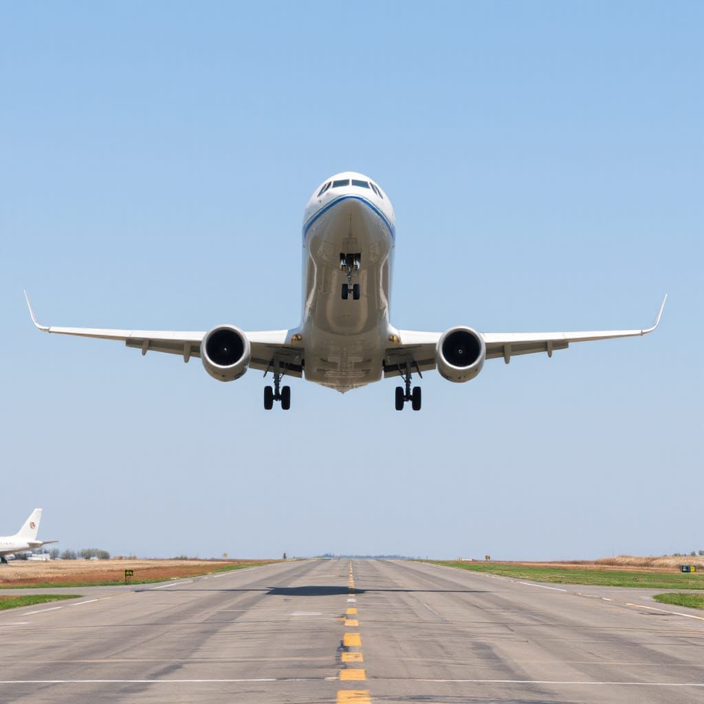 Passenger Jet Landing on Sunny Runway