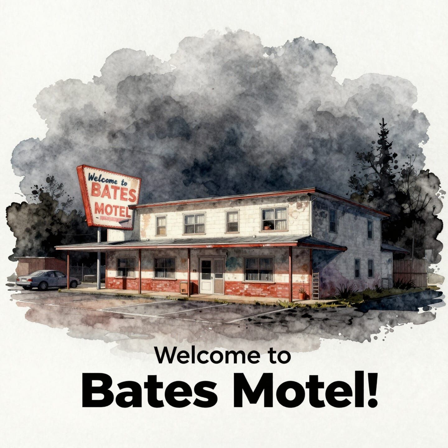 Bates Motel Watercolor Ink Illustration